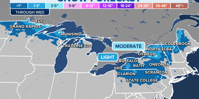 Snow forecast for the Great Lakes, Northeast