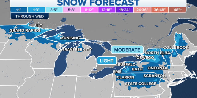 Snow forecast for the Great Lakes, Northeast