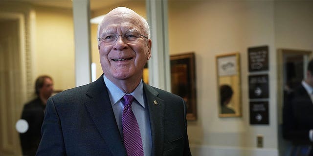 Sen. Patrick Leahy, D-Vt., arrives at a news conference at the Capitol March 7, 2018, in Washington, D.C.