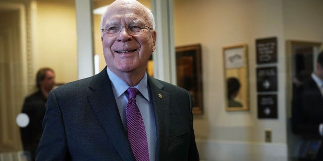 Sen. Patrick Leahy, D-Vt., arrives at a news conference at the Capitol March 7, 2018, in Washington, D.C.