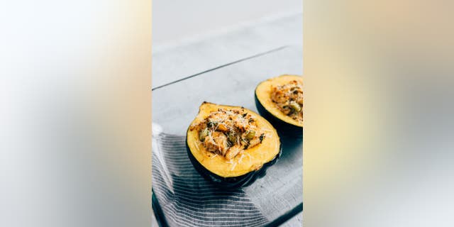 Dish on Fish's stuffed acorn squash recipe is made with panko-crusted crab, garlic, cheese and spices.