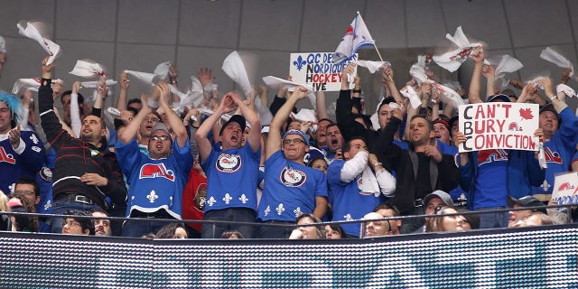 OTTAWA, CANADA - FEBRUARY 11: Fans of the Nordiques show their support to bring an NHL franchise back to Quebec during a game between the Ottawa Senators and the Edmonton Oilers on Hockey Day In Canada at Scotiabank Place on February 11, 2012 in Ottawa, Ontario, Canada.