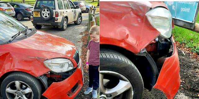 Jackson's Skoda Fabia suffered serious damage when it was rammed by the adult rhino.