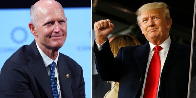 Sen. Rick Scott, left, and former president of the United States, Donald Trump.