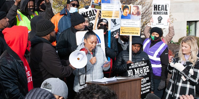 Protests outside Kenosha County Courthouse in response to the Kyle Rittenhouse trial.