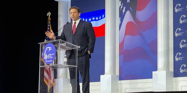 GOP Gov. Ron DeSantis of Florida addresses the Republican Jewish Coalition's annual leadership meeting, on Nov. 6, 2021 in Las Vegas, Nevada