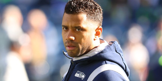 Russell Wilson #3 of the Seattle Seahawks looks on before the game against the Jacksonville Jaguars at Lumen Field on Oct. 31, 2021 in Seattle, Washington.