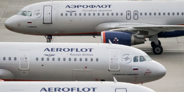 Aeroflot Russian Airlines Airbus A320 civil jet aircrafts at Moscow-Sheremetyevo International Airport.