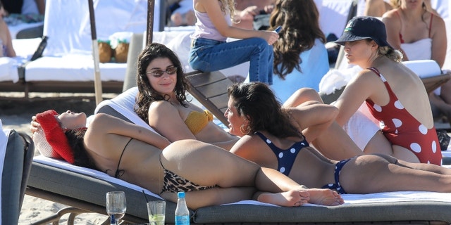 Hadid enjoys time in the sun with friends.