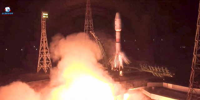 The Soyuz rocket blasts off from the launch pad at Russia's space facility in Baikonur, Kazakhstan, on Wednesday, Nov. 24, 2021. 