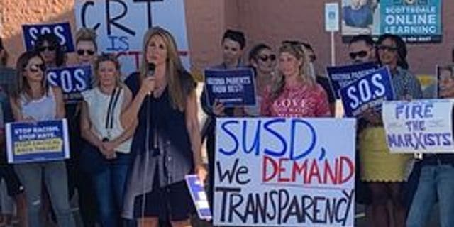 Parents protest at a Scottsdale school board meeting. Photo courtesy Amy Carney