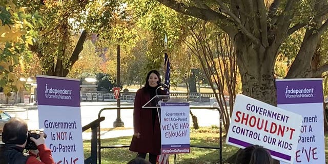 Parents Defending Education co-founder Nicole Neily speaking at parents' rally on Capitol Hill Nov. 16, 2021