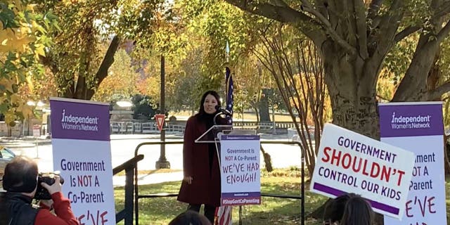 Parents Defending Education co-founder Nicole Neily speaking at parents' rally on Capitol Hill Nov. 16, 2021