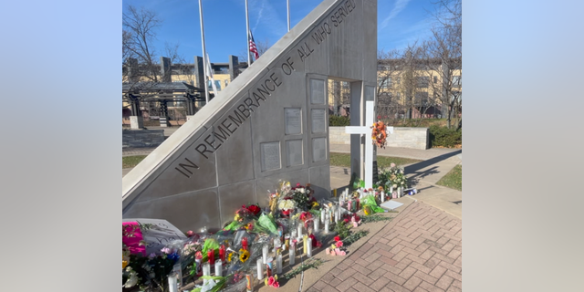 A makeshift memorial for the victims of the Christmas parade assault at Veterans Park in downtown Waukesha