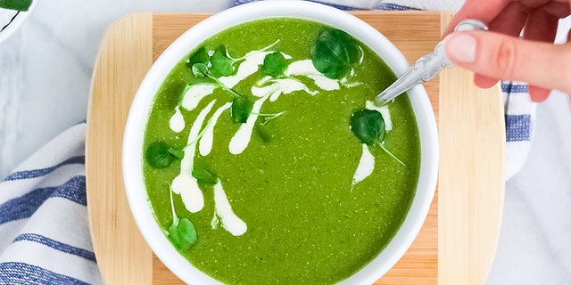 This fall, enjoy this simple and satisfying spinach white bean soup from Kelsey Riley, food blogger at Planted in the Kitchen.