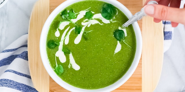 This fall, enjoy this simple and satisfying spinach white bean soup from Kelsey Riley, food blogger at Planted in the Kitchen.