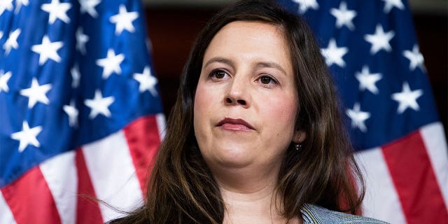 House Republican Conference Chair Rep. Elise Stefanik, R-N.Y., attends a news conference in the Capitol Visitor Center after a meeting of the conference, Oct. 26, 2021. (Photo By Tom Williams/CQ-Roll Call, Inc via Getty Images)