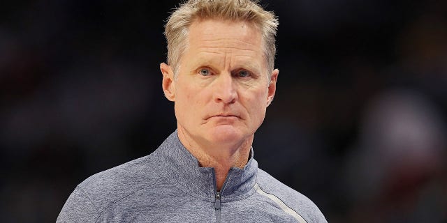 DETROIT, MICHIGAN - NOVEMBER 19: Golden State Warriors head coach Steve Kerr watches the first half against the Detroit Pistons at Little Caesars Arena on November 19, 2021 in Detroit, Michigan.