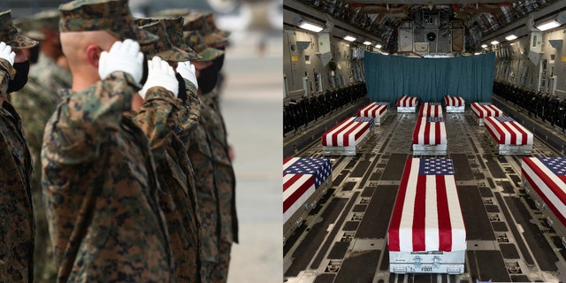 13 infantes de marina asesinados en un ataque terrorista en el aeropuerto de Kabul llegan a la base de la Fuerza Aérea de Dover, Biden está en