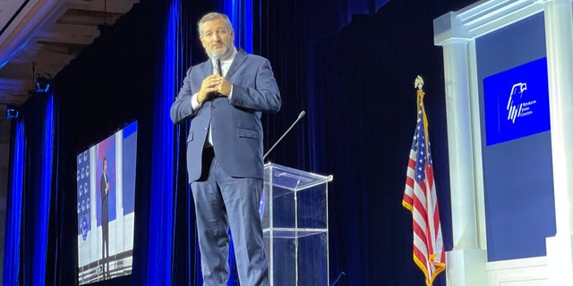 Sen. Ted Cruz of Texas speaks at the Republican Jewish Coalition's annual leadership conference in Las Vegas on Nov. 5, 2021.