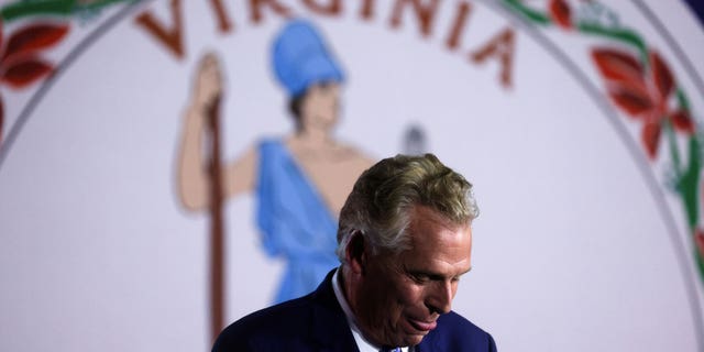 Democratic nominee for Virginia governor Terry McAuliffe looks on as he addresses supporters during an election night party and rally in McLean, Virginia, Nov.. 2, 2021. 