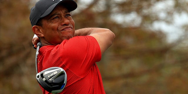 Tiger Woods on the 15th hole during the final round of the PNC Championship on Dec. 20, 2020, in Orlando, Florida. 