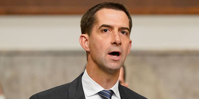 Sen. Tom Cotton, R-Ark., speaks during a Senate Armed Services Committee hearing on the conclusion of military operations in Afghanistan and plans for future counterterrorism operations on Capitol Hill on September 28, 2021 in Washington, DC. (Photo by Patrick Semansky-Pool/Getty Images)