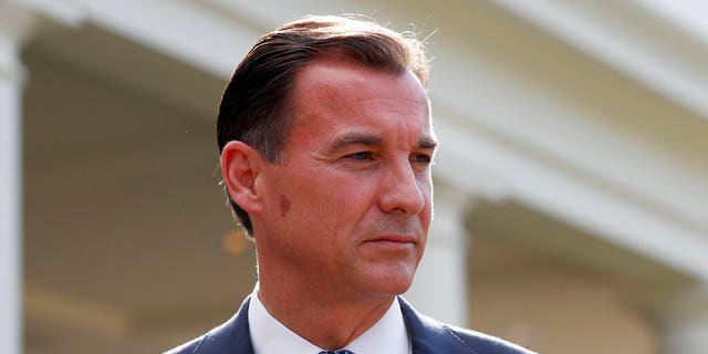 FILE - Rep. Thomas Suozzi, D-N.Y., pauses while speaking with the media, Sept. 13, 2017, in Washington. Suozzi is joining a competitive primary race for New York governor that became wide open when Andrew Cuomo resigned. Suozzi told reporters at a virtual news conference Monday, Nov. 29, 2021 that he's jumping into the 2022 race. (AP Photo/Alex Brandon, File)