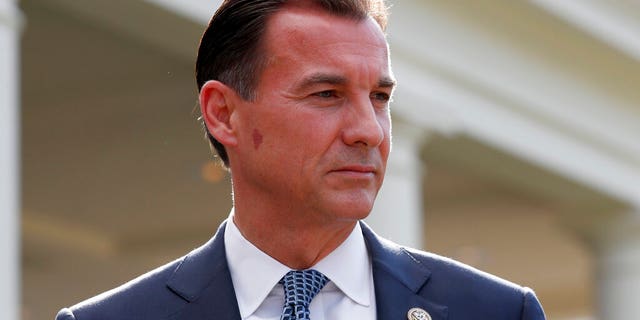 FILE - Rep. Thomas Suozzi, D-N.Y., pauses while speaking with the media, Sept. 13, 2017, in Washington. Suozzi is joining a competitive primary race for New York governor that became wide open when Andrew Cuomo resigned. Suozzi told reporters at a virtual news conference Monday, Nov. 29, 2021 that he's jumping into the 2022 race. (AP Photo/Alex Brandon, File)