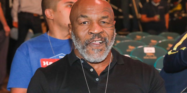 Former Heavyweight champion Mike Tyson attends the official weigh-in between Canelo Alvarez vs Caleb Plant on November 5, 2021 at the MGM Grand Garden Arena in Las Vegas.