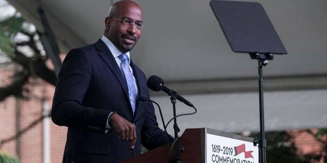 Van Jones delivers a speech at the 2019 African Landing Commemorative Ceremony, observing the 400-year anniversary of the arrival of the first enslaved Africans in Virginia, in Hampton, Virginia, U.S., August 24, 2019. REUTERS/Michael A. McCoy