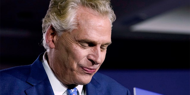 Democratic gubernatorial candidate Terry McAuliffe prepares to speak at an election night party in McLean, Va., Tuesday, Nov. 2, 2021. (AP Photo/Steve Helber)