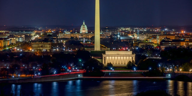 Aerial View of the Washington DC at night