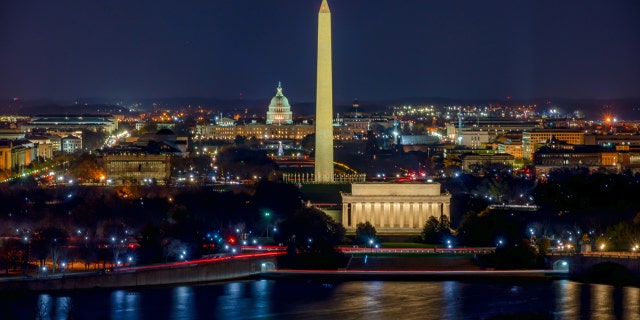 Aerial View of the Washington DC at night