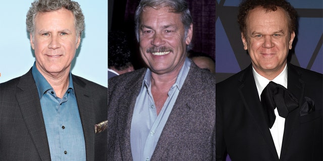 McKay originally cast Ferrell (left) to play LA Lakers owner Jerry Buss (center) but recast John C. Reilly in the role.