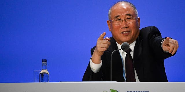 China's special climate envoy, Xie Zhenhua, speaks during a joint China and U.S. statement on a declaration enhancing climate action in the 2020s on at the SEC on November 10, 2021 in Glasgow, Scotland. (Photo by Jeff J Mitchell/Getty Images)