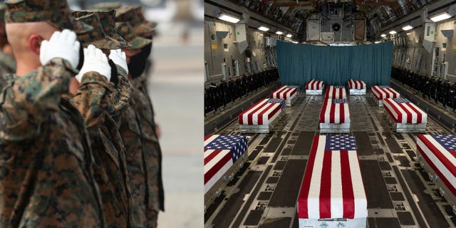 13 Marines killed in Kabul airport terror attack arrive in Dover Air Base, Biden is present.