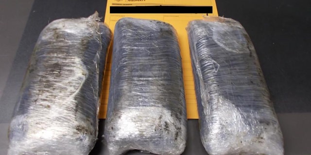 The approximately 30,000 pills were wrapped in three bundles and weighed 8.2 pounds, authorities said.