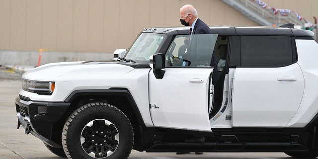 President Biden took the GMC Hummer EV for a test drive at GM's Factory Zero.