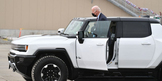 President Biden took the GMC Hummer EV for a test drive at GM's Factory Zero.