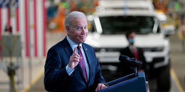 President Joe Biden speaks during a visit to the General Motors Factory ZERO electric vehicle assembly plant, Wednesday, Nov. 17, 2021, in Detroit. 