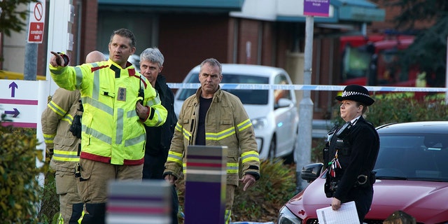 Emergency services outside Liverpool Women's Hospital in Liverpool, England, on Sunday, Nov. 14, 2021.