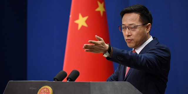 Chinese Foreign Ministry spokesman Zhao Lijian takes a question at the daily media briefing in Beijing on April 8, 2020.