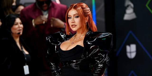 Christina Aguilera attends The 22nd Annual Latin GRAMMY Awards at MGM Grand Garden Arena on Nov. 18, 2021, in Las Vegas. While on the red carpet, Aguilera dodged a question about Britney Spears.