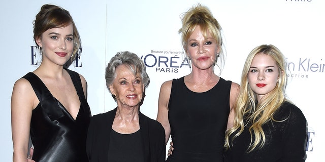 Dakota Johnson, Tippi Hedren, Melanie Griffith and Stella Banderas arrive at the 22nd Annual ELLE Women In Hollywood Awards at Four Seasons Hotel Los Angeles at Beverly Hills on October 19, 2015, in Los Angeles.  