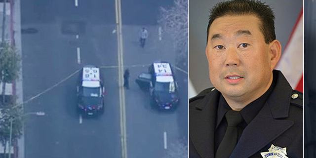 This undated photo provided by the Town of Colma Police Department, in California, shows former Officer Kevin Nishita. Nishita, a retired police officer and armed guard who provided security for many reporters in the region, was shot in the abdomen during an attempted robbery of KRON-TV's camera equipment in Oakland, Calif., on Wednesday, Nov. 24, 2021. The news crew was covering a recent smash-and-grab robbery of a clothing store. Parts of California have been struck by a rash of organized retail thefts in which bands of thieves break into high-end stores and snatch merchandise. (Brandon Vaccaro/Colma Police Department via AP) A security guard protecting a San Francisco television news crew was shot Wednesday during an attempted armed robbery, authorities said.  (KTVU)