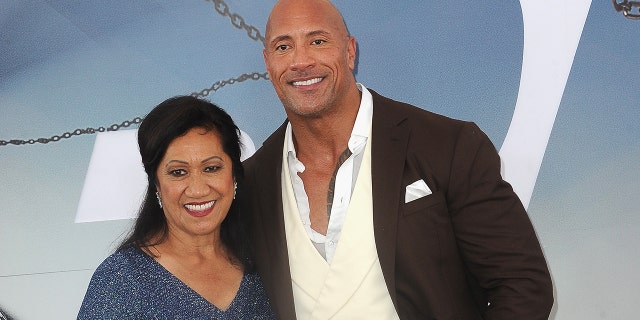 Dwayne Johnson with mother, Ata, on a red carpet in 2019.