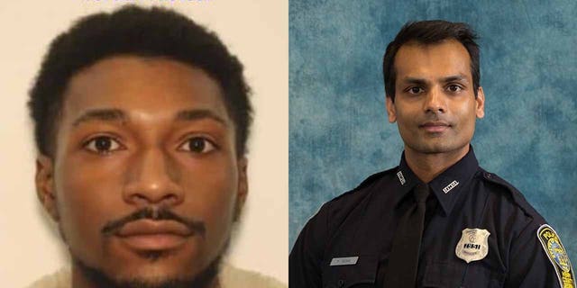 Jordan Jackson, left, died by suicide during a standoff with police earlier this month after allegedly killing Henry County police Officer Paramhans Desai, right, during a domestic violence call. 