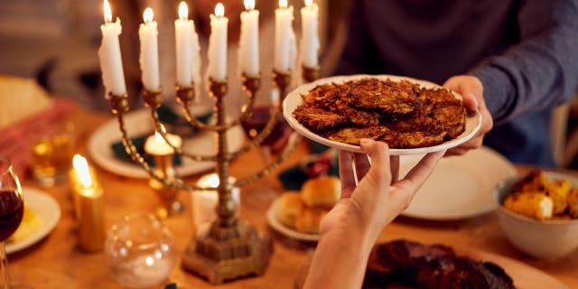 Potato latkes are a popular dish served during Hanukkah celebrations.