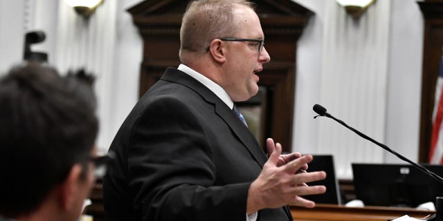 Assistant District Attorney James Kraus gives the rebuttal to the closing argument from the defense during Kyle Rittenhouse's trail at the Kenosha County Courthouse, in Kenosha, Wisconsin, U.S., November 15, 2021. Sean Krajacic/Pool via REUTERS